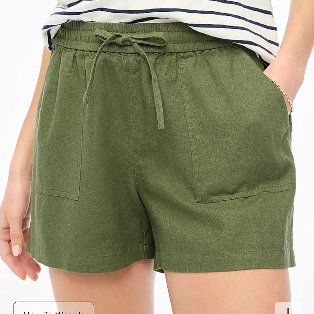 NEW WITH TAGS J.Crew linen blend shorts, size Large, color fatigue green